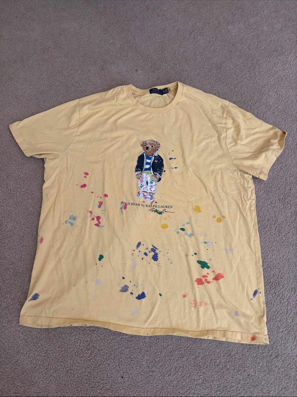 Polo by Ralph Lauren Yellow Bear Paint-Splatter Short Sleeve Tee size 2XB
